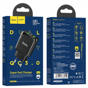 Сетевое ЗУ Hoco N6 Charmer 2USB QC3.0 18W Fast Charge (Black)