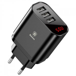 Сетевое ЗУ Baseus Mirror Lake Intelligent Digital Display 3USB Travel Charger 3.4A Black (CCALL-BH01)