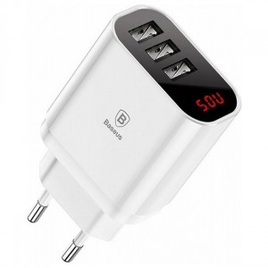Сетевое ЗУ Baseus Mirror Lake Intelligent Digital Display 3USB Travel Charger 3.4A White (CCALL-BH02)